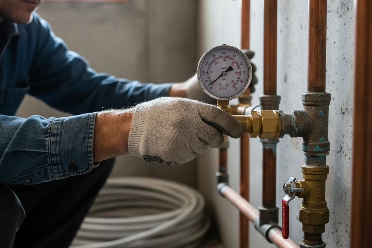Pressure testing a repaired line during Water Line Repair in Acushnet